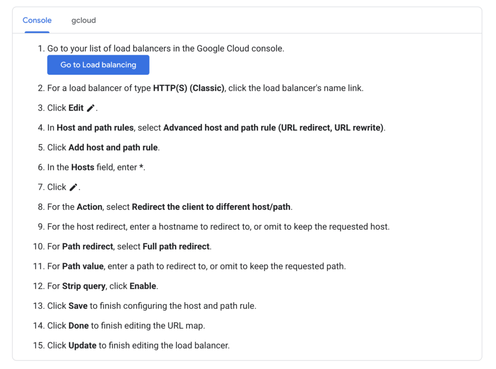 Google cloud URL redirect