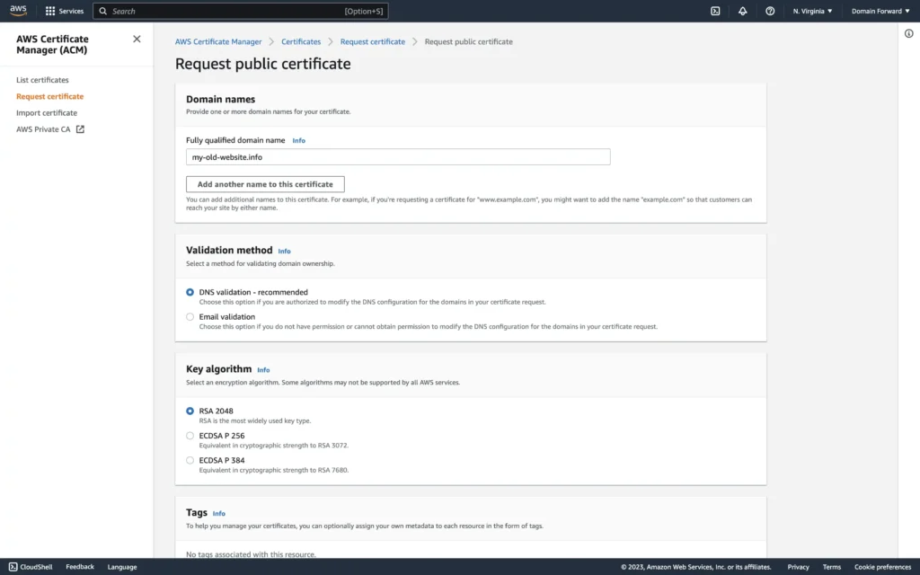 CloudFront request public certificate