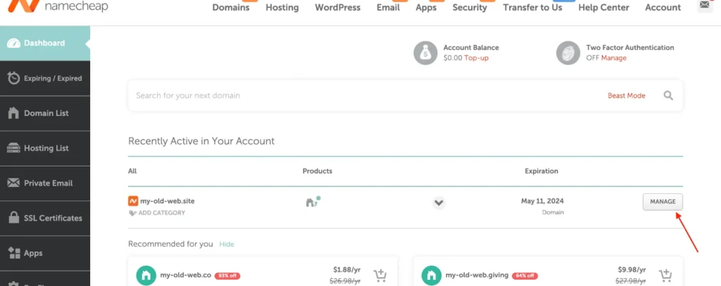 Namecheap manage records again after configuring redirect in domain-forward
